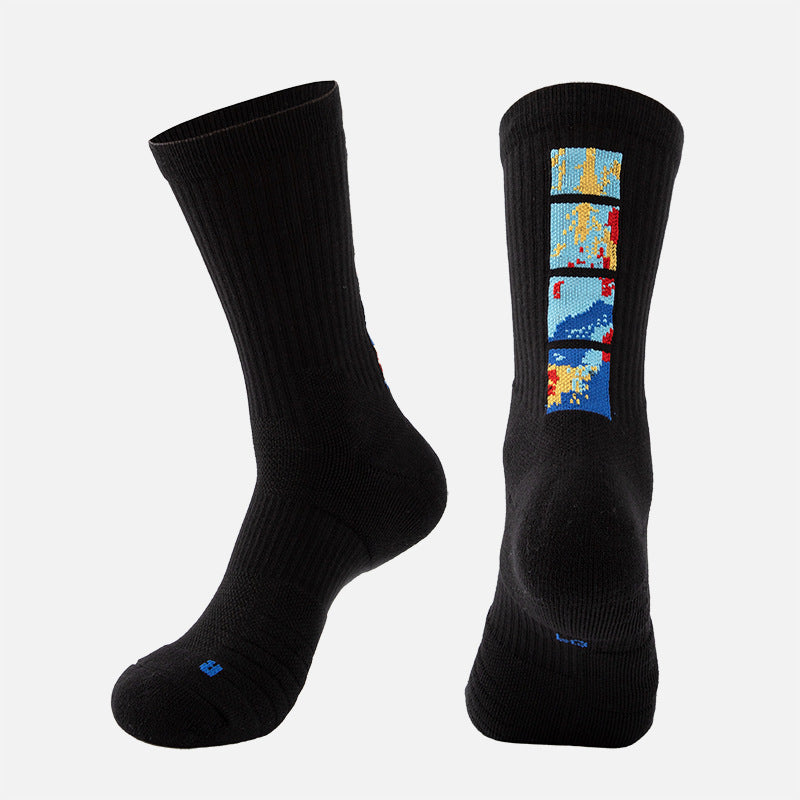 Mid-Length Basketball Socks Gradient Color Thick