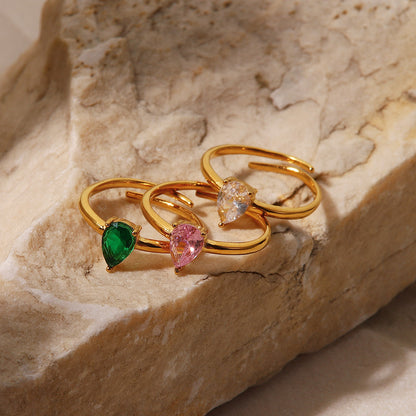 White/Green/Pink Drop Shape Zirconia Ring