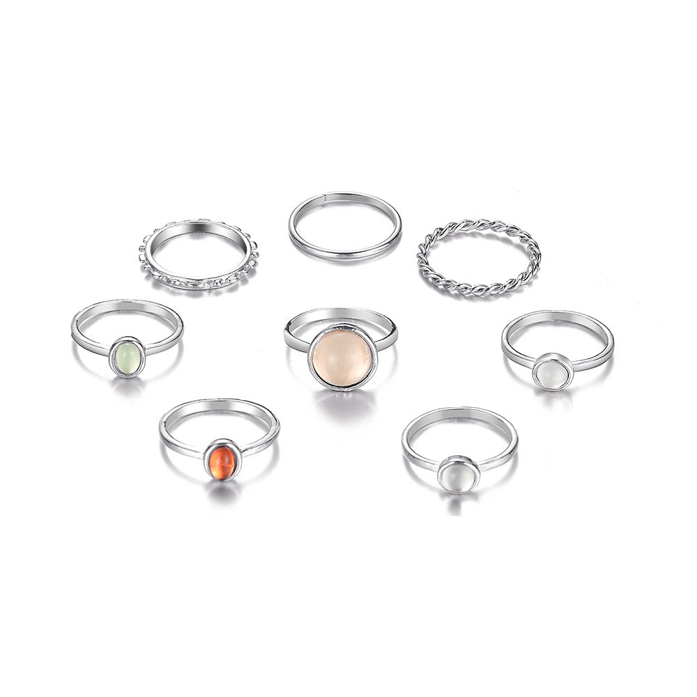 Colorful index finger ring set eight-piece ring set