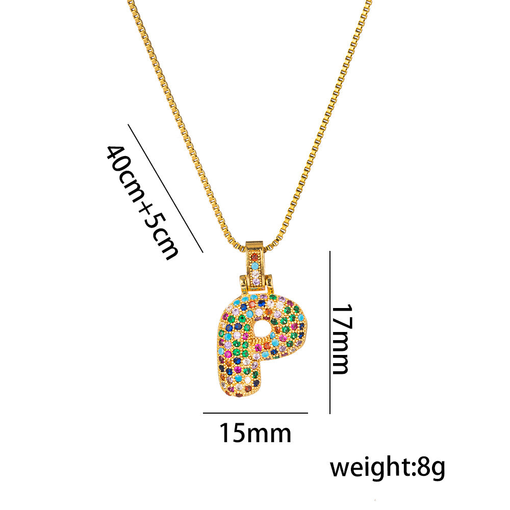 Colorful Zircon Letter Pendant Necklace for Amazon