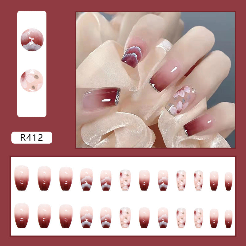 Short Ballet Hill Camellia Wearable Nail Stickers Removable