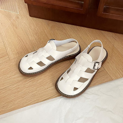 Flat-soled buckle sandals