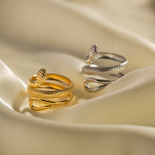 18K Gold Plated Stainless Steel Textured Snake Ring