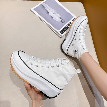 Large size canvas casual shoes platform thick sole white shoes