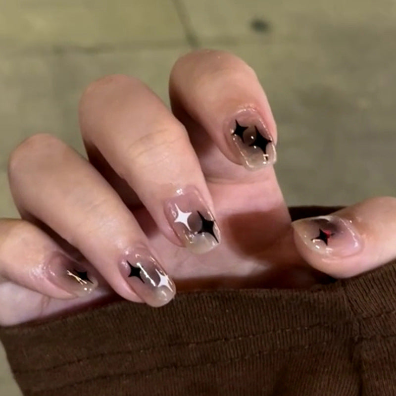 Brown Ombre Star Short Nails