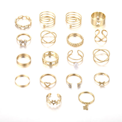 18-piece set of hollow heart chain open rings