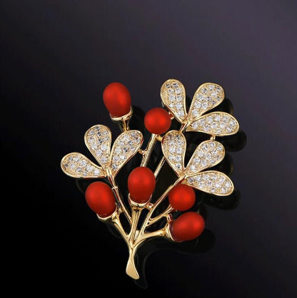 Fortune Tree Red Brooch