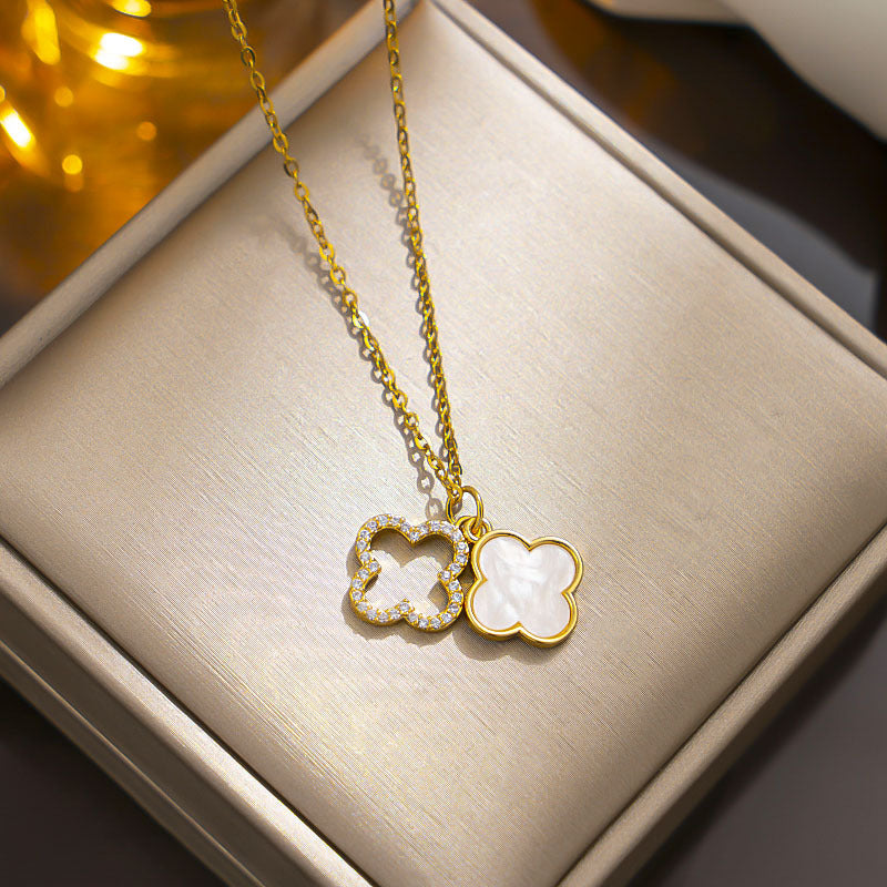 Elegant Double-Layer Clover Necklace, New 2023 Titanium