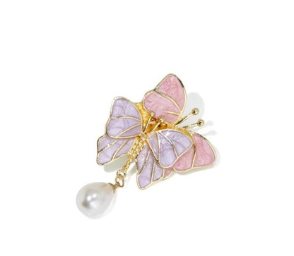 Pearl Rhinestone Butterfly Brooch