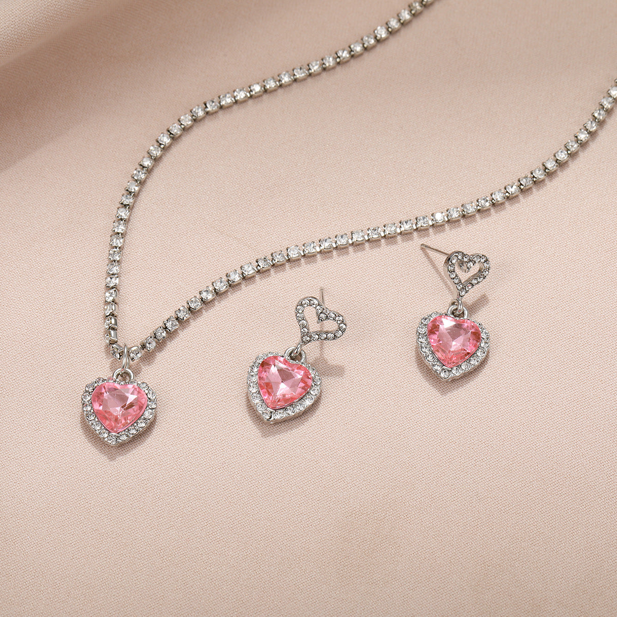 Heart Bridal Necklace Earrings Set