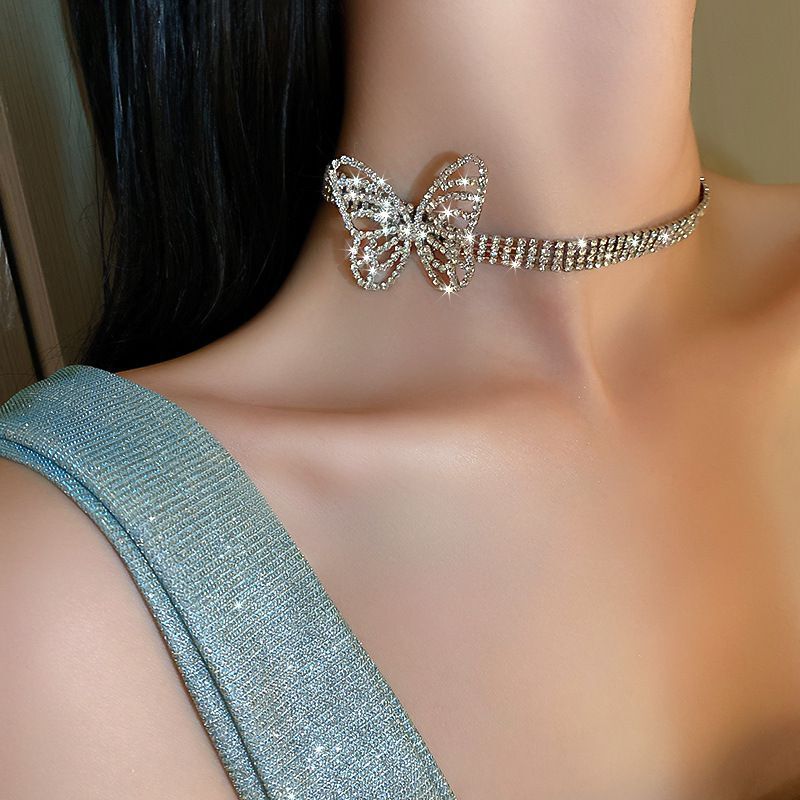 Full diamond three-dimensional butterfly necklace