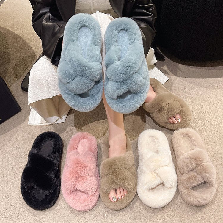 Large size fluffy slippers women