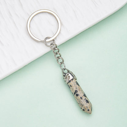 Natural crystal hexagonal column keychain bag pendant