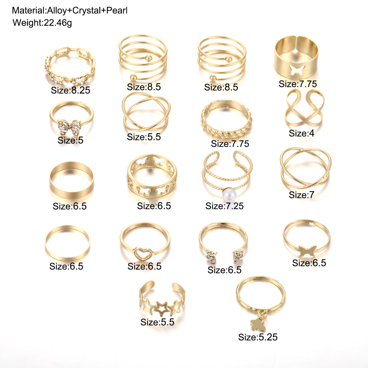 18-piece set of hollow heart chain open rings