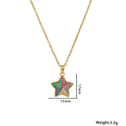 18K Gold Plated Star Pendant Necklace with Zirconia, Trendy Cross-Border Item