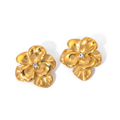 Five-petal flower titanium steel earrings