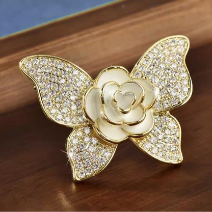 Butterfly Micro Diamond Rose Flower Brooch