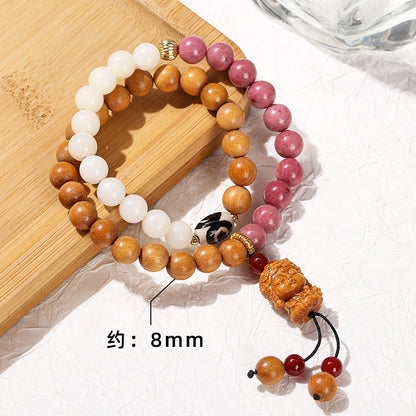 White jade Bodhi red stone double ring bracelet.