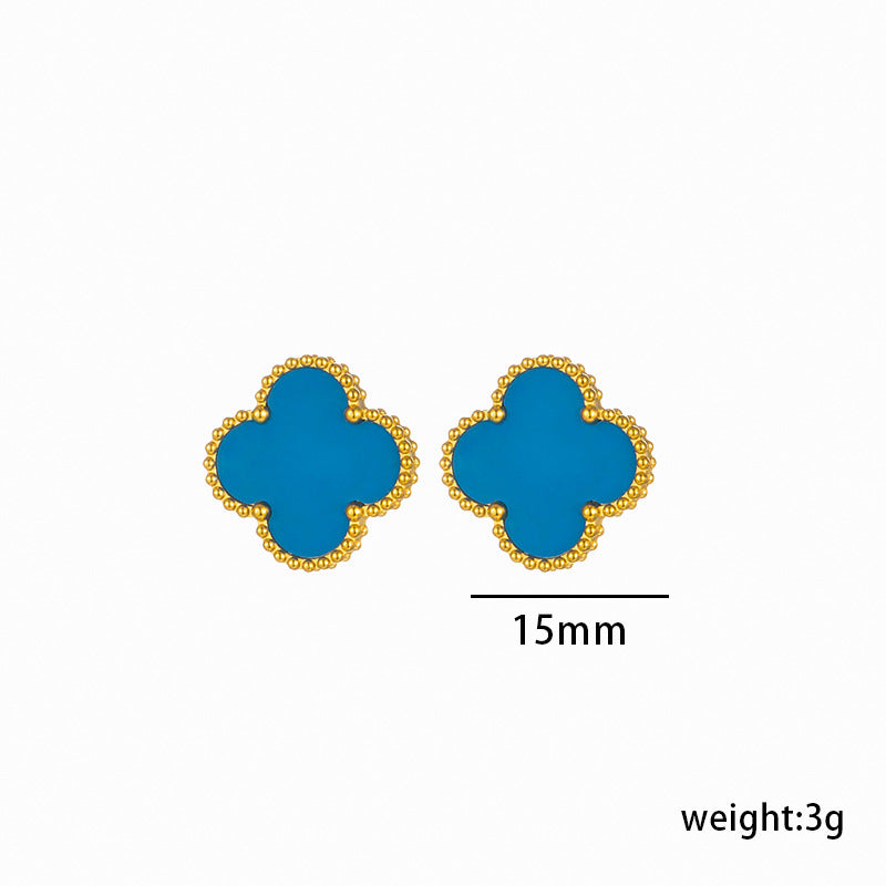 High-Quality Titanium Steel Clover Earrings, 18K Gold, Fashion Designer Version