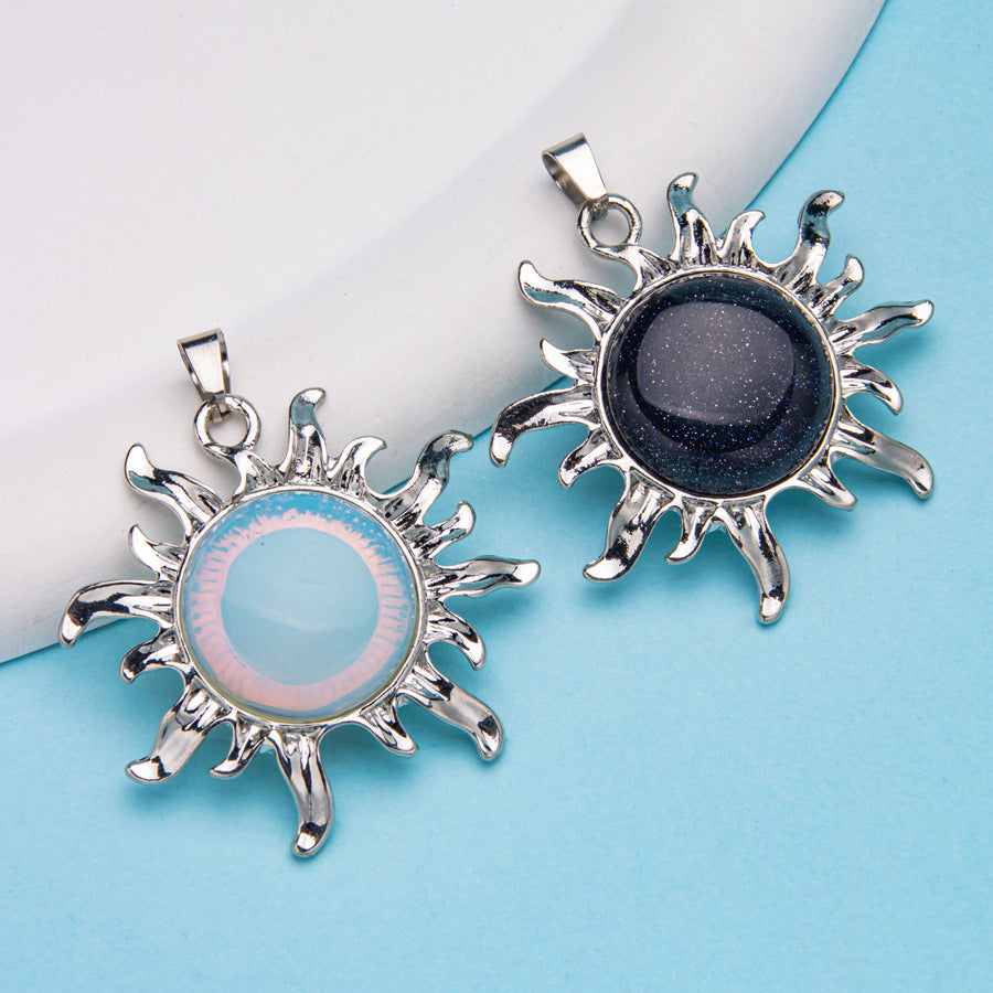 Sunflower alloy round ring inlaid crystal pendant