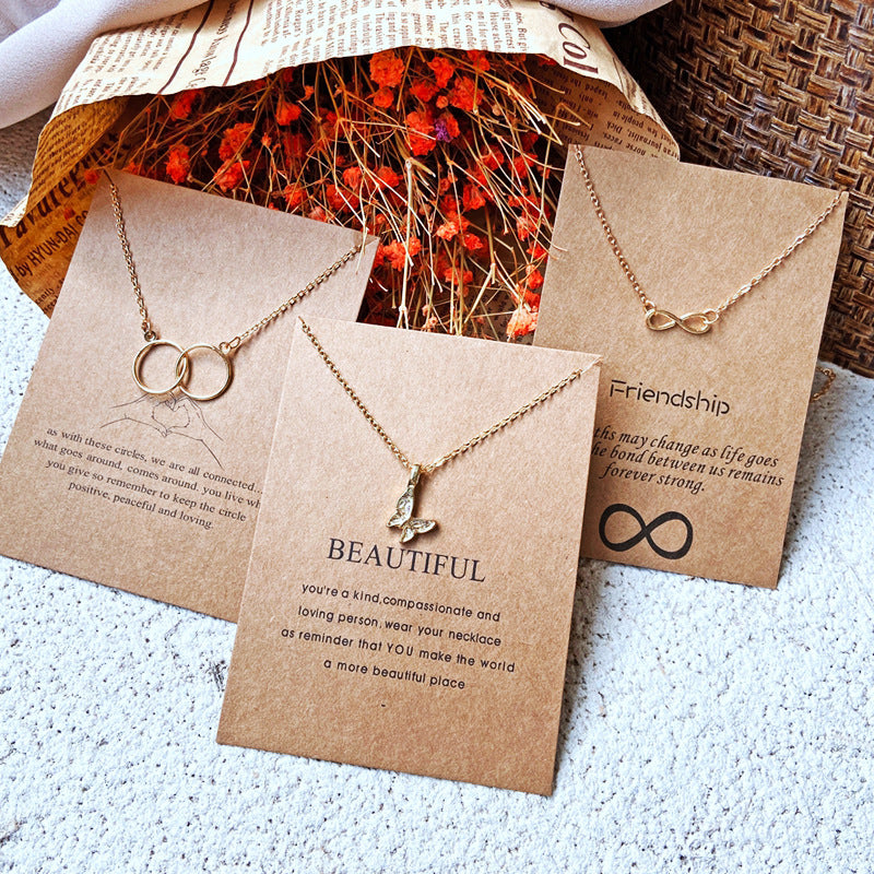 Letter Paper Card Butterfly Cat Alloy Necklace