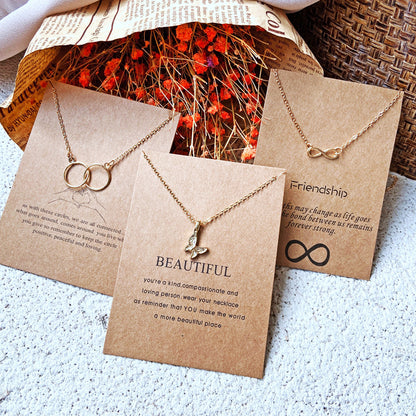 Letter Paper Card Butterfly Cat Alloy Necklace