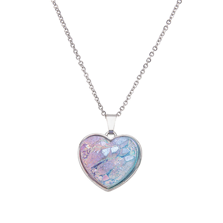 Electroplated dyed crystal stainless steel heart-shaped necklace