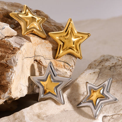 Concave and convex metal star earrings