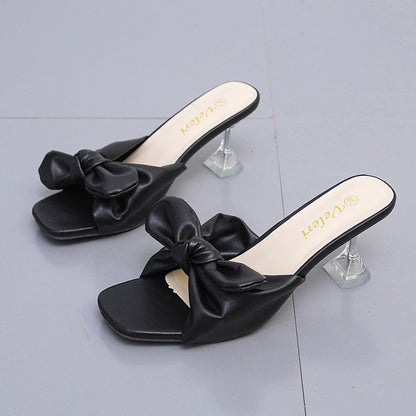 High Heel Bow Slippers Women