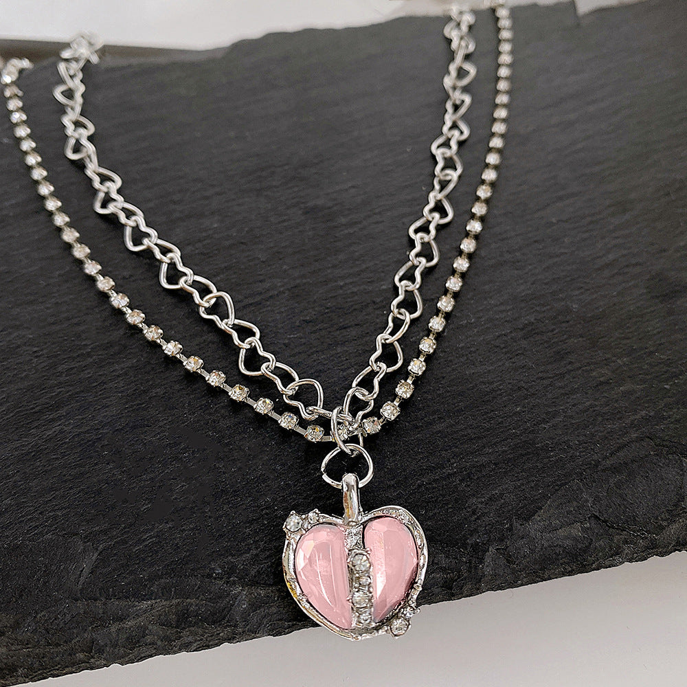 Split Heart Micro-Inlaid Zirconia Necklace