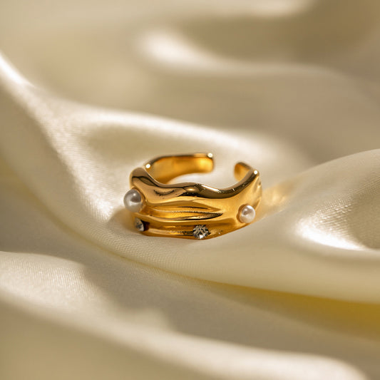 18k gold-plated C-shaped pearl open ring