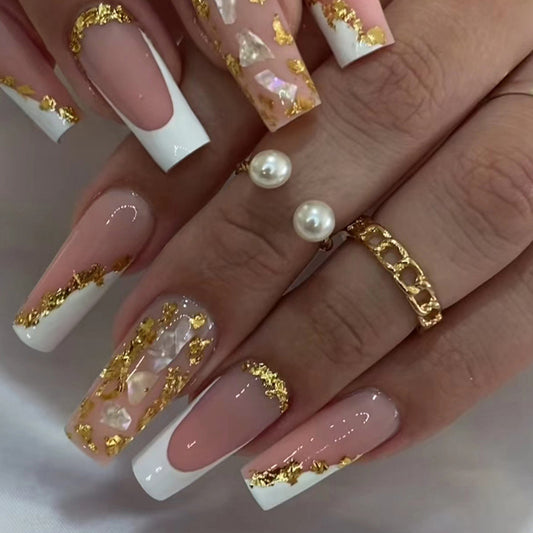 French Style Glittering Gold Elegant Fake Nails