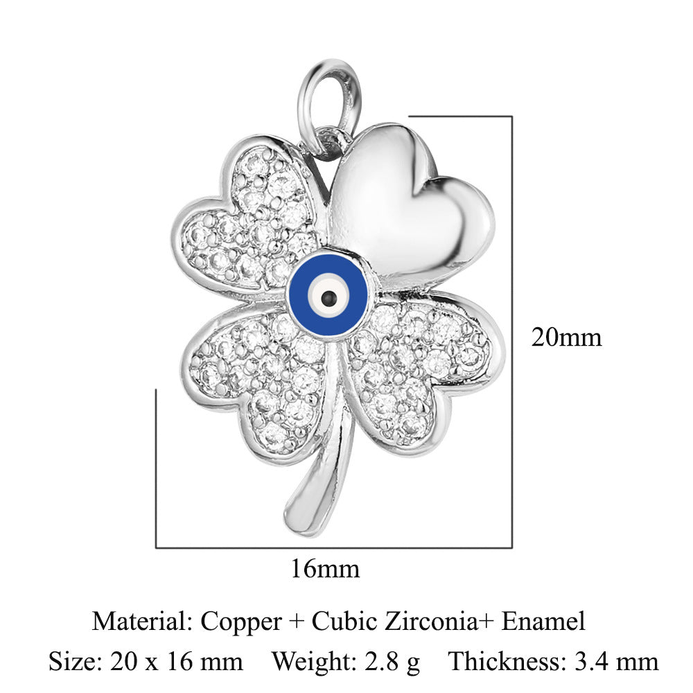 Copper inlaid zircon DIY four-leaf clover pendant.