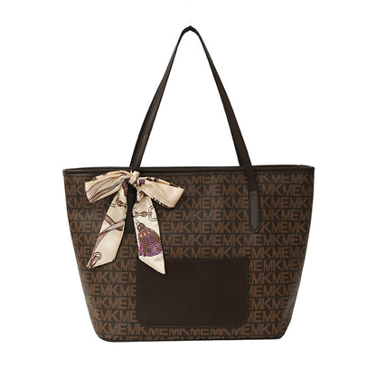 Silk scarf texture printed tote women's bag