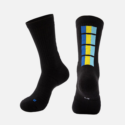 Adult Mid-Calf Gradient Basketball Socks Thick Sports Socks