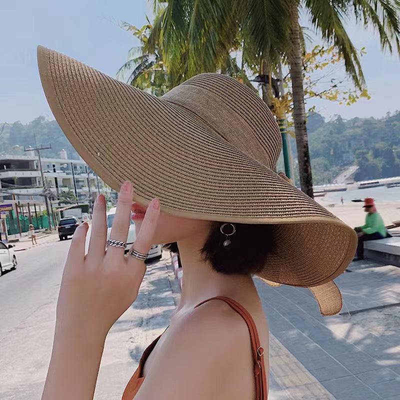 Sun Hat Women UV Face Protection Travel Versatile Beach Wide Brim Straw Fisherman