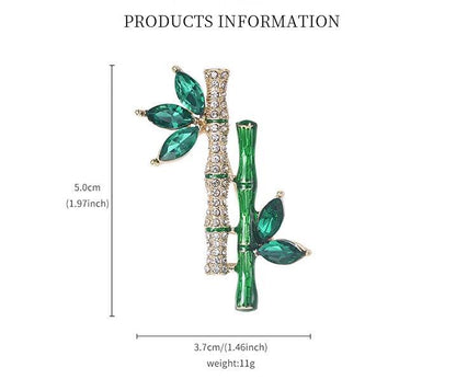 Green Crystal Ping An Bamboo Brooch