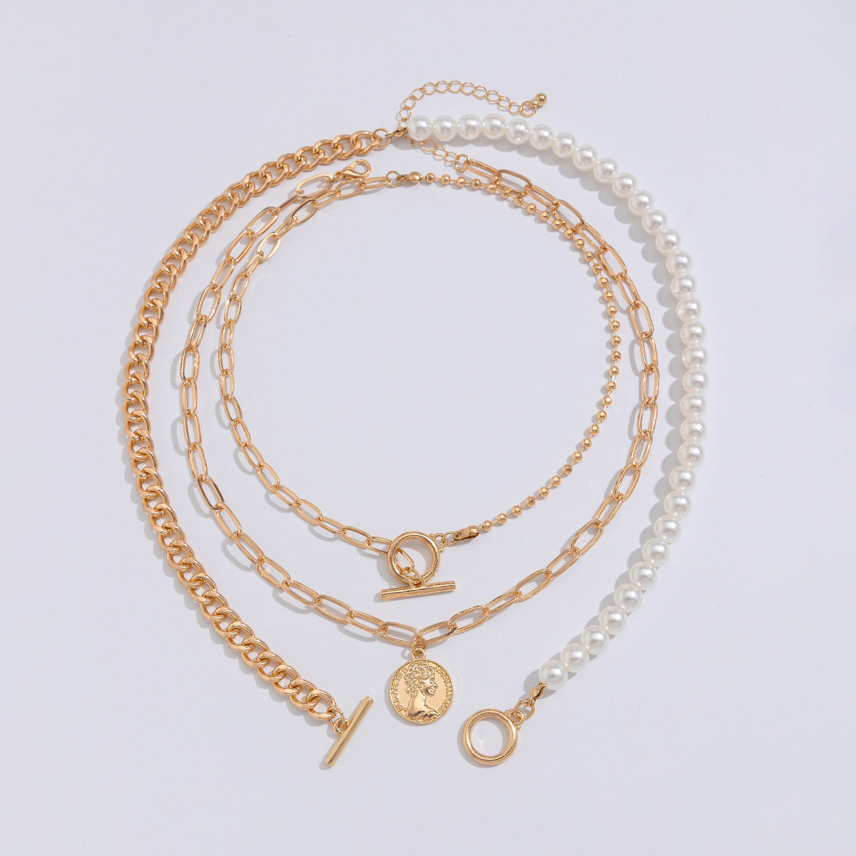 Pearl disc multilayer clavicle chain necklace