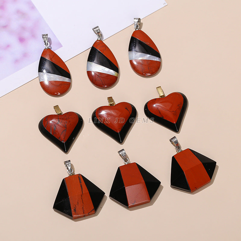 Natural obsidian red stone love heart pendant.