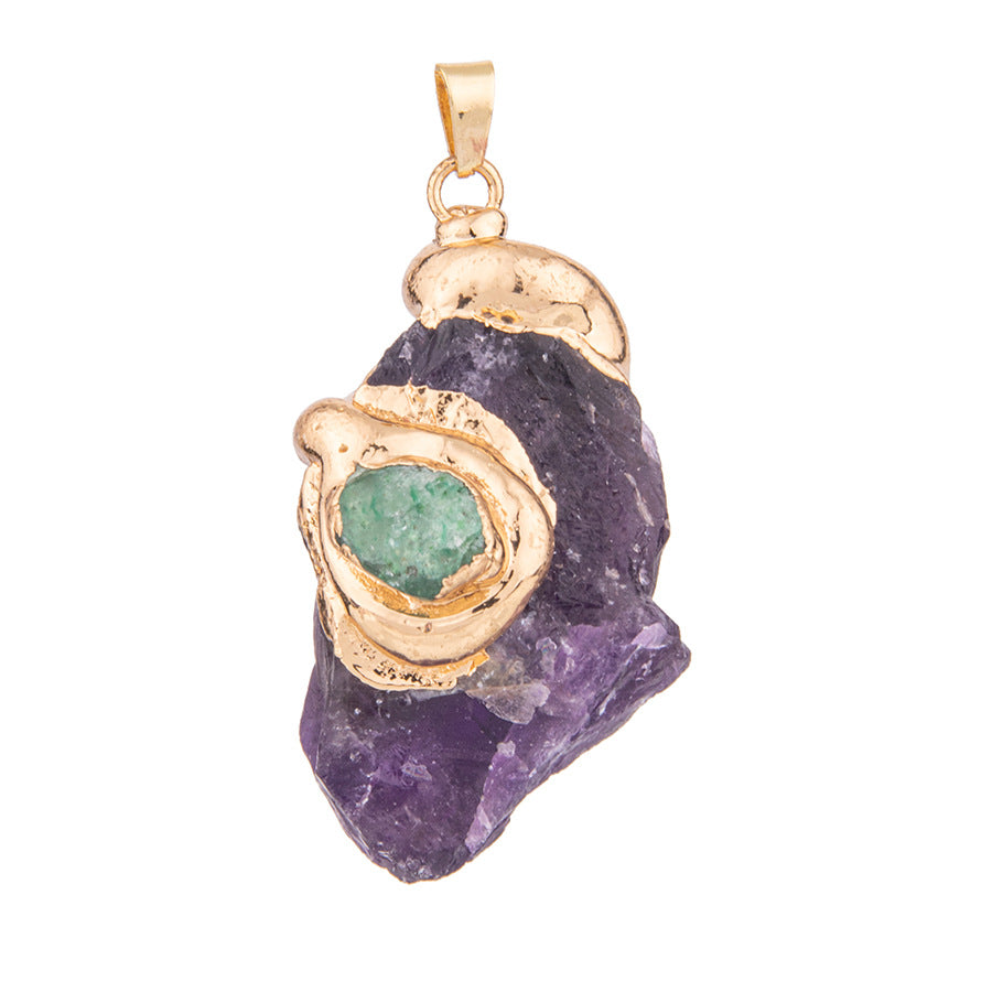 Irregular gilt crystal raw stone gold edge inlaid pendant