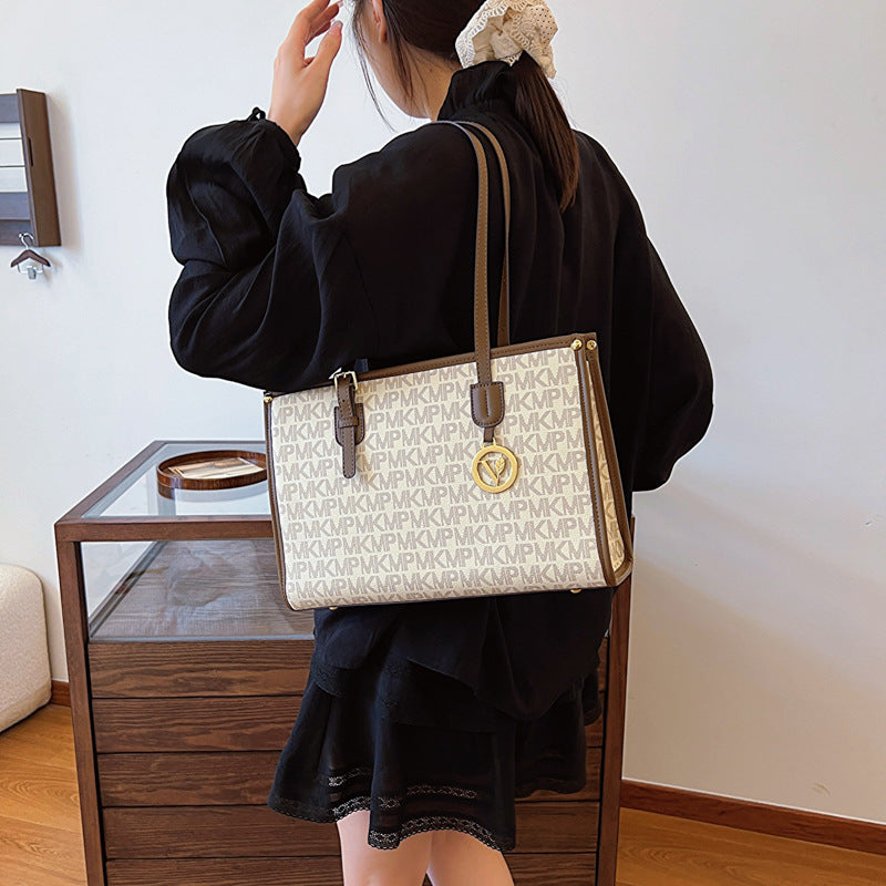 Printed letter texture portable tote bag female