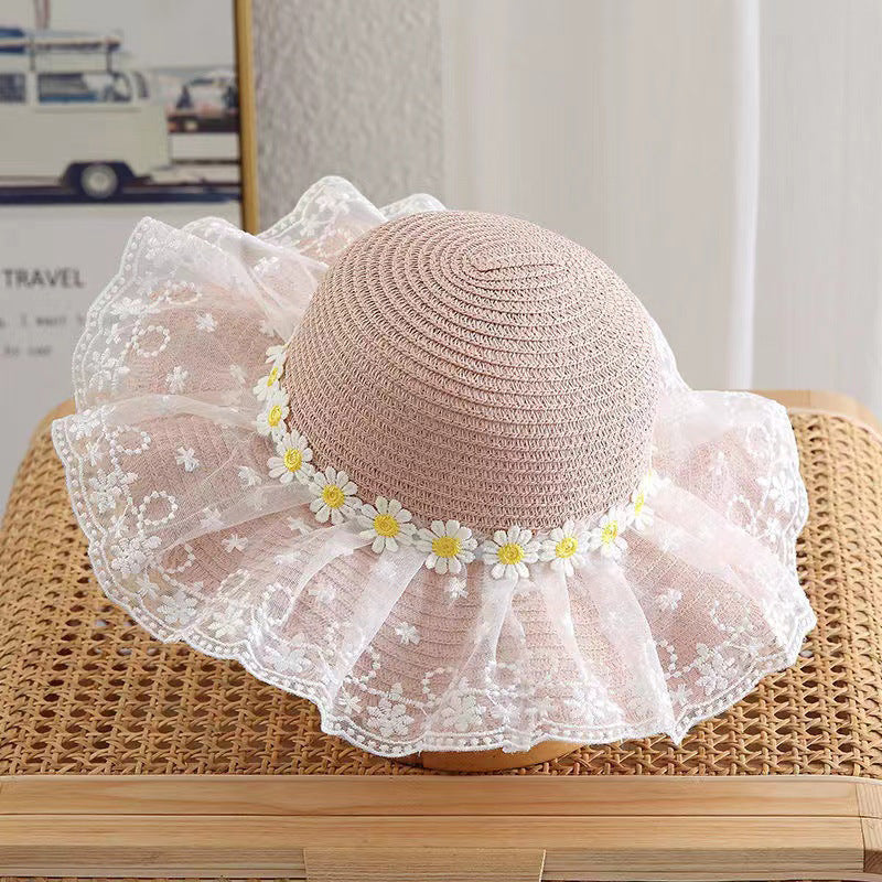 Hot Kids Daisy Lace Straw Hat Thin UV Protection