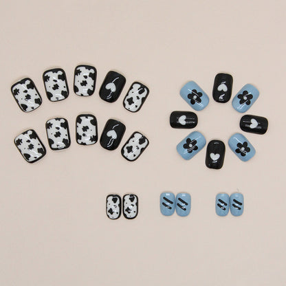 Black White Blue Sweet Short Nails