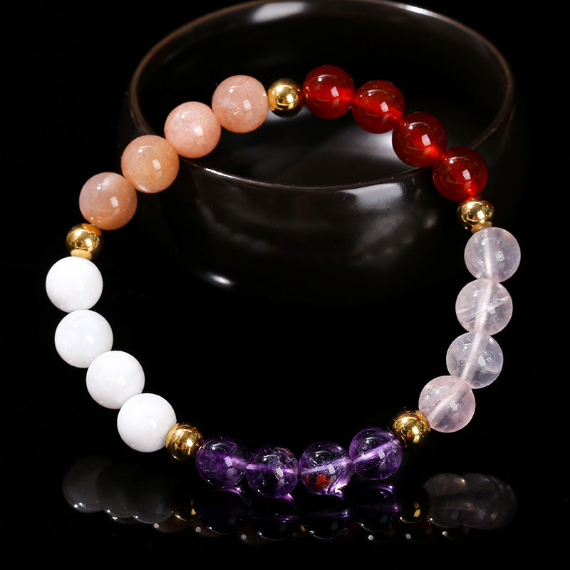 Crystal sunstone agate five-color mixed bracelet