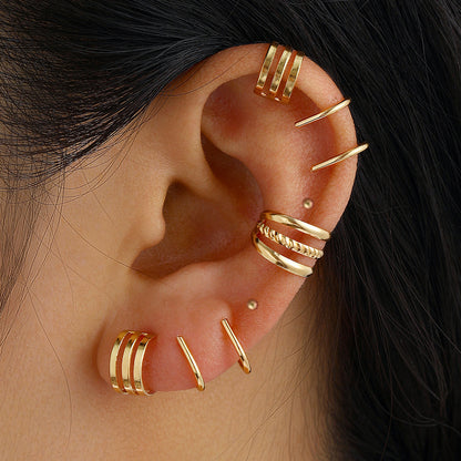 Gold Women's Ear Clip Earrings 7-Piece Set