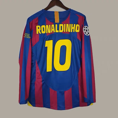 05-06 Barca Home UCL 30 Messi 10 Ronaldinho Jersey