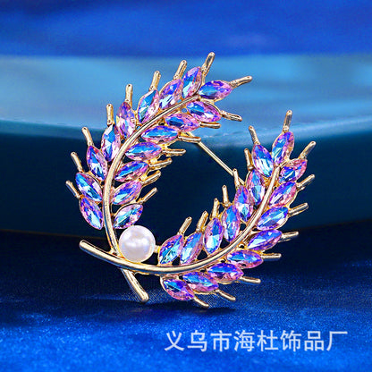 Crystal Wheat Brooch