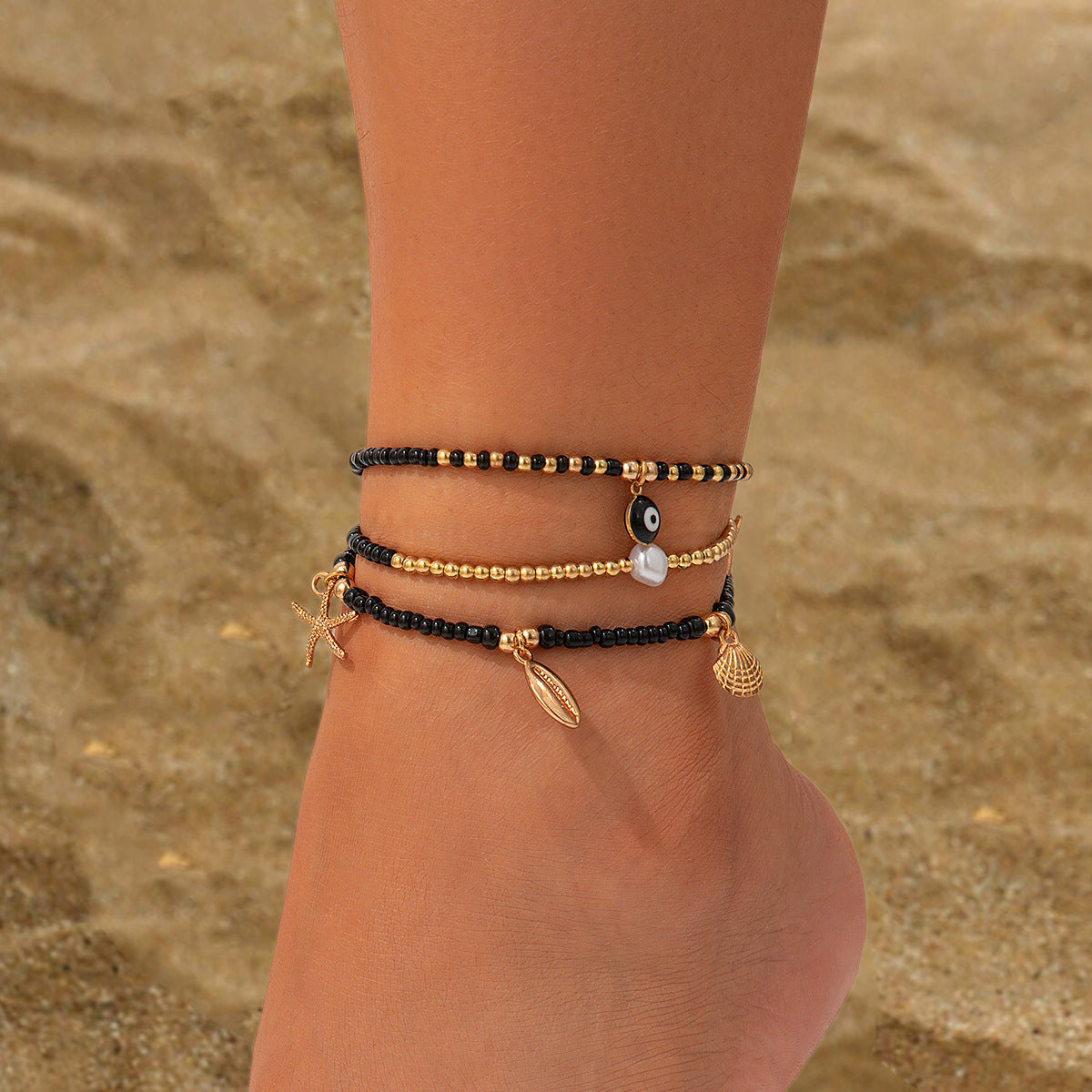 3-piece water drop coin acrylic anklet