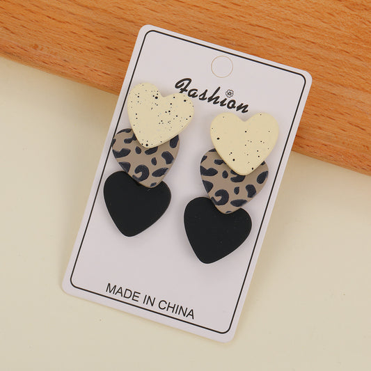 3 pairs of polka dot leopard heart earrings