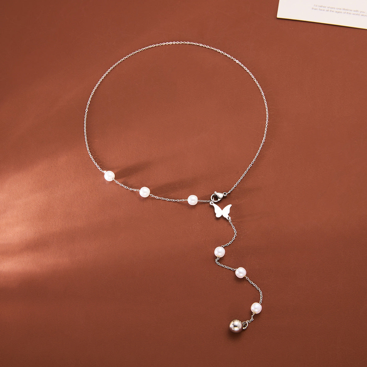 Butterfly Dance Pearl Titanium Steel Necklace